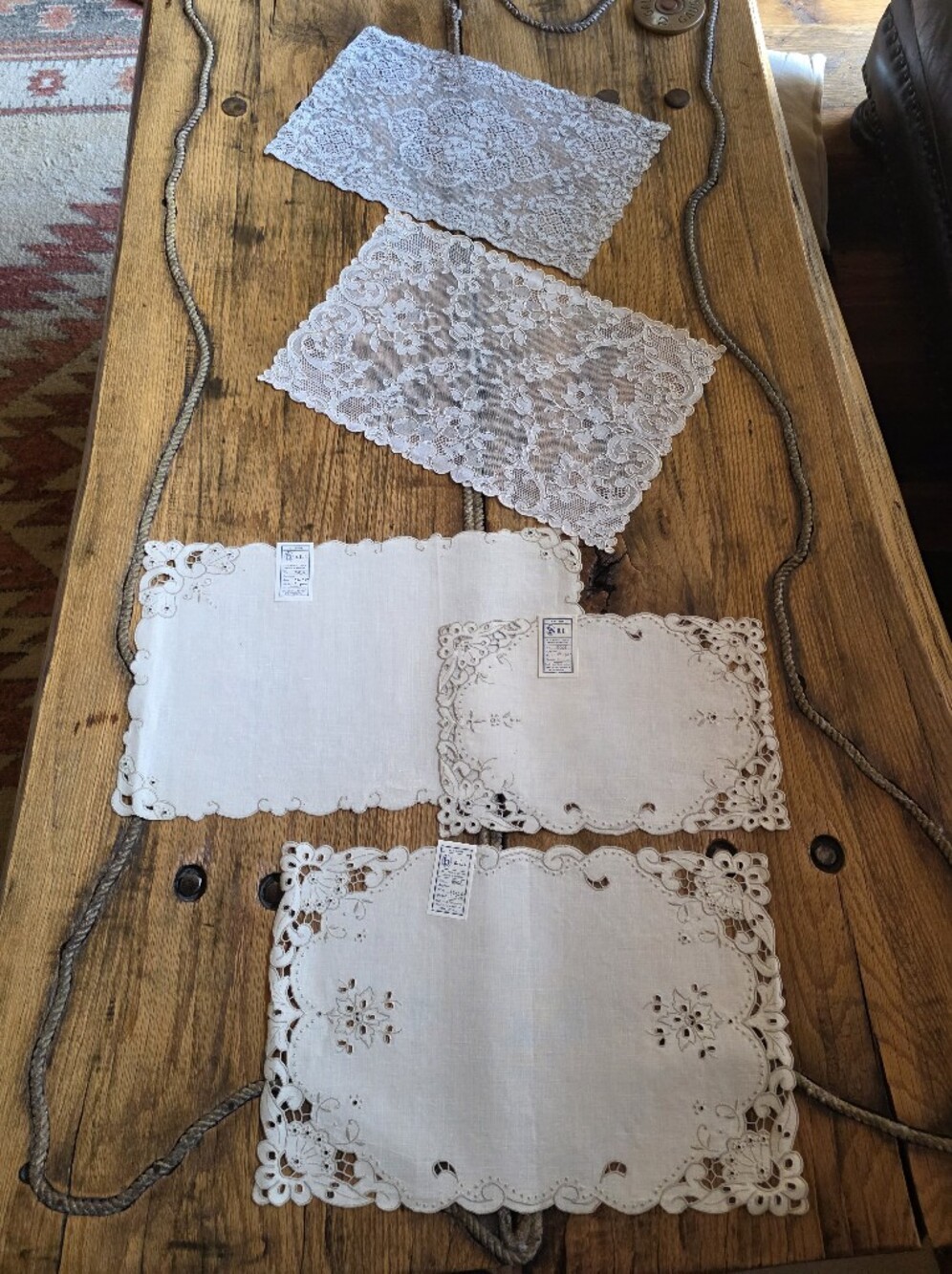 Vintage Hand Embroidered And Cut Lace Placemats Made In Portugal